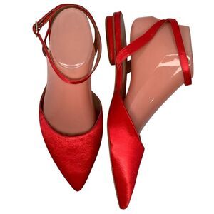 Anthropologie Orange Satin Fabric Ankle Wrap Around Pointy Toe Women Flats Sz 9